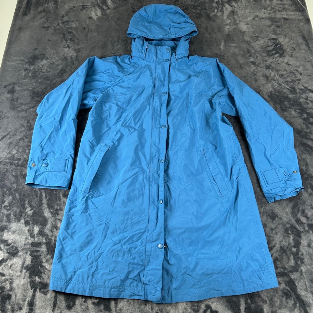 L.L.Bean Rain Jacket Womens M Blue Hooded Longline Full Zip 0 CCD8